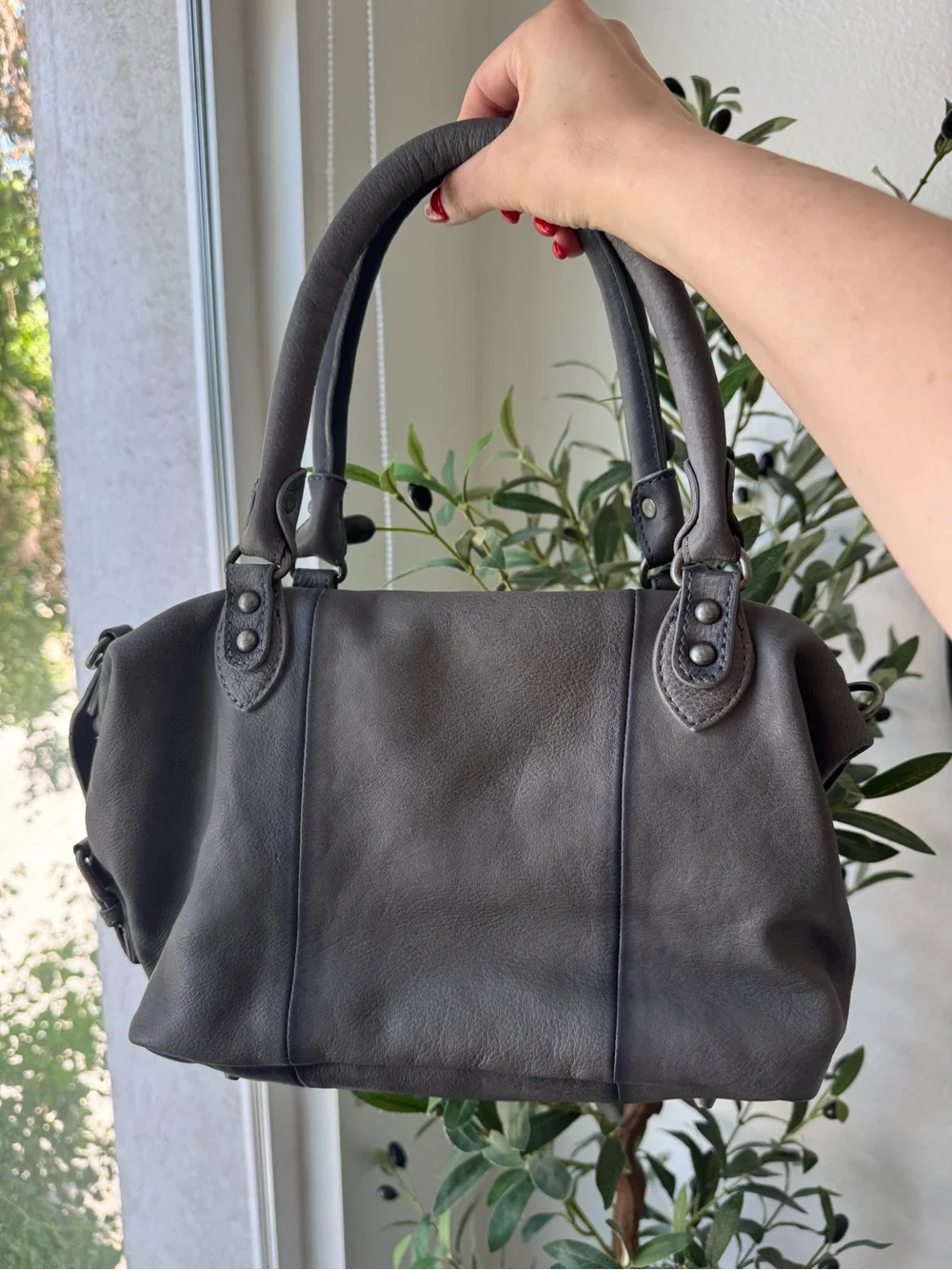 Free People Baby Emerson Leather Tote Satchel In Gravel Rock Gray